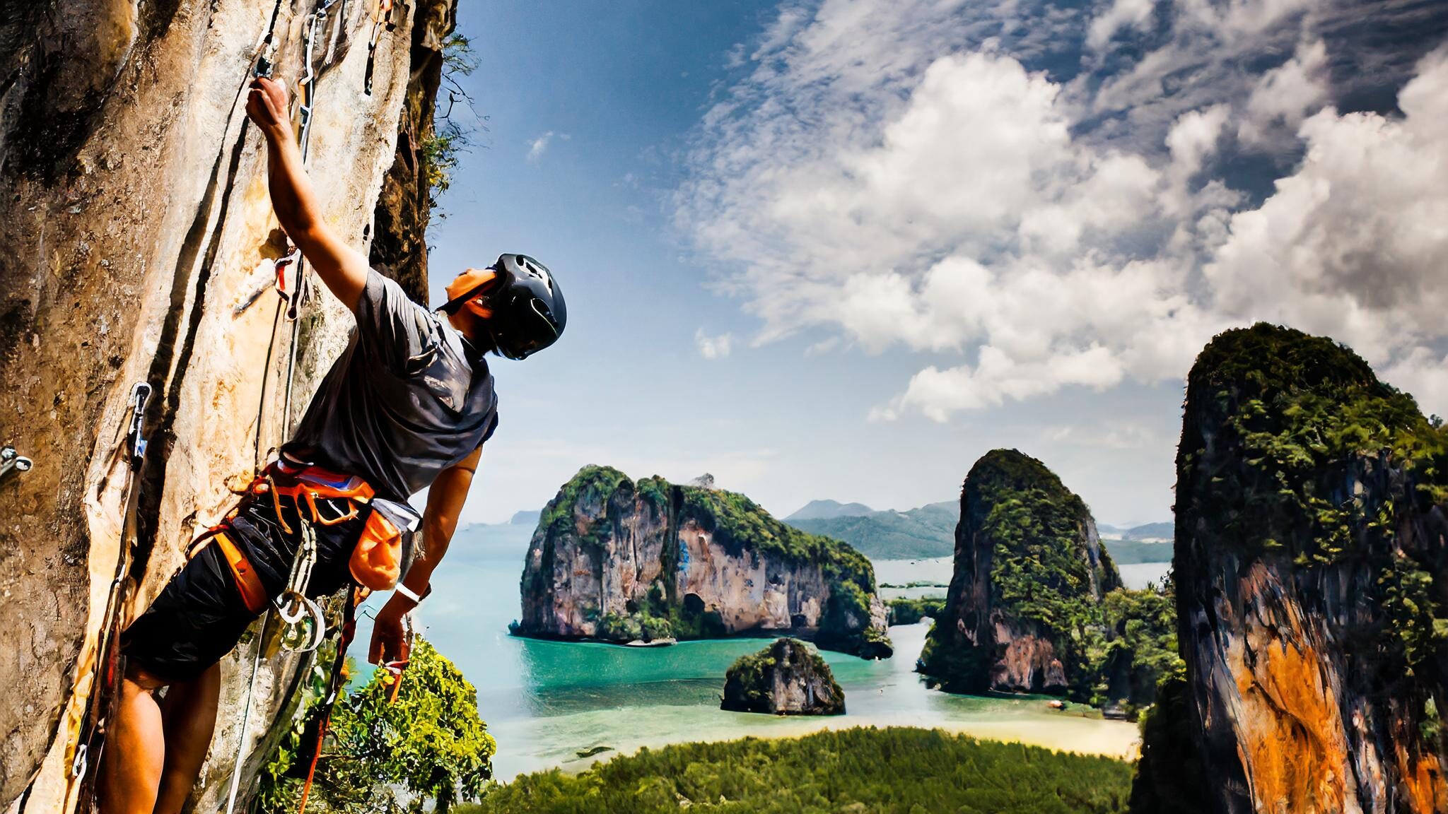 Ali: Escalada en la ciudad de Krabi, lugar lleno de contrastes de mar y montaña.
