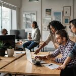 Equipo de una agencia de seo de España reunido para crear estrategias de posicionamiento web.